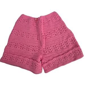 Vintage 60s 70s Bright Barbie Pink Crochet Short Shorts Hot Pants Sz XS/S